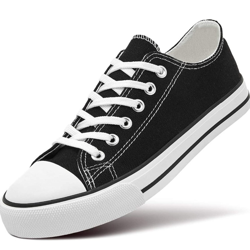 Women’s Canvas Low Top Sneaker Lace-up Classic Casual Shoes Black and White